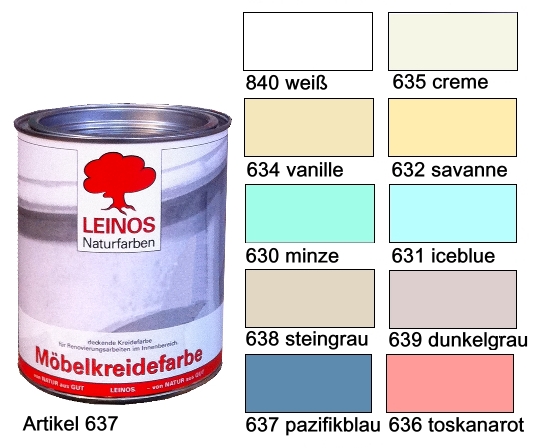 Leinos Möbelkreidefarbe Deckende Farbe für Möbel, Vertäfelungen und wenig beanspruchte Flächen